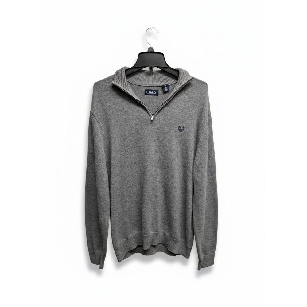 Chaps Men's Long Sleeve Quarter Zip Sweater | Gray | Large